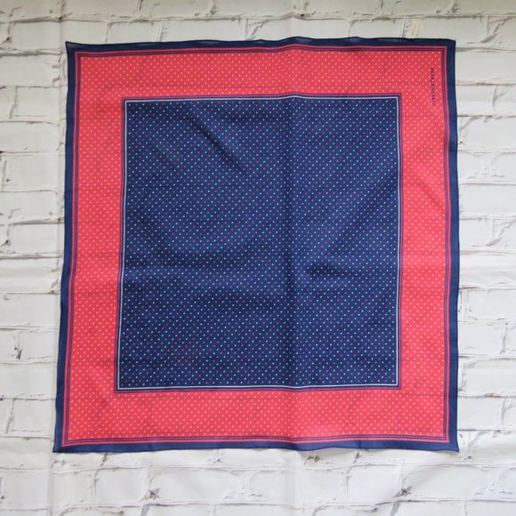 Vintage 1970s Red, Blue & White Polka Dot Square Scarf - Picture 1 of 6